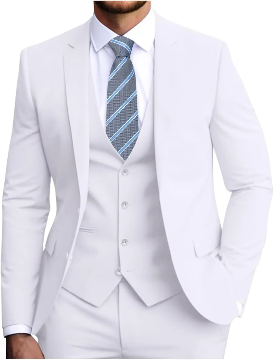 Men's Slim Fit 3-Piece Suit Set, Formal Wedding Tuxedo in Black, Navy Blue