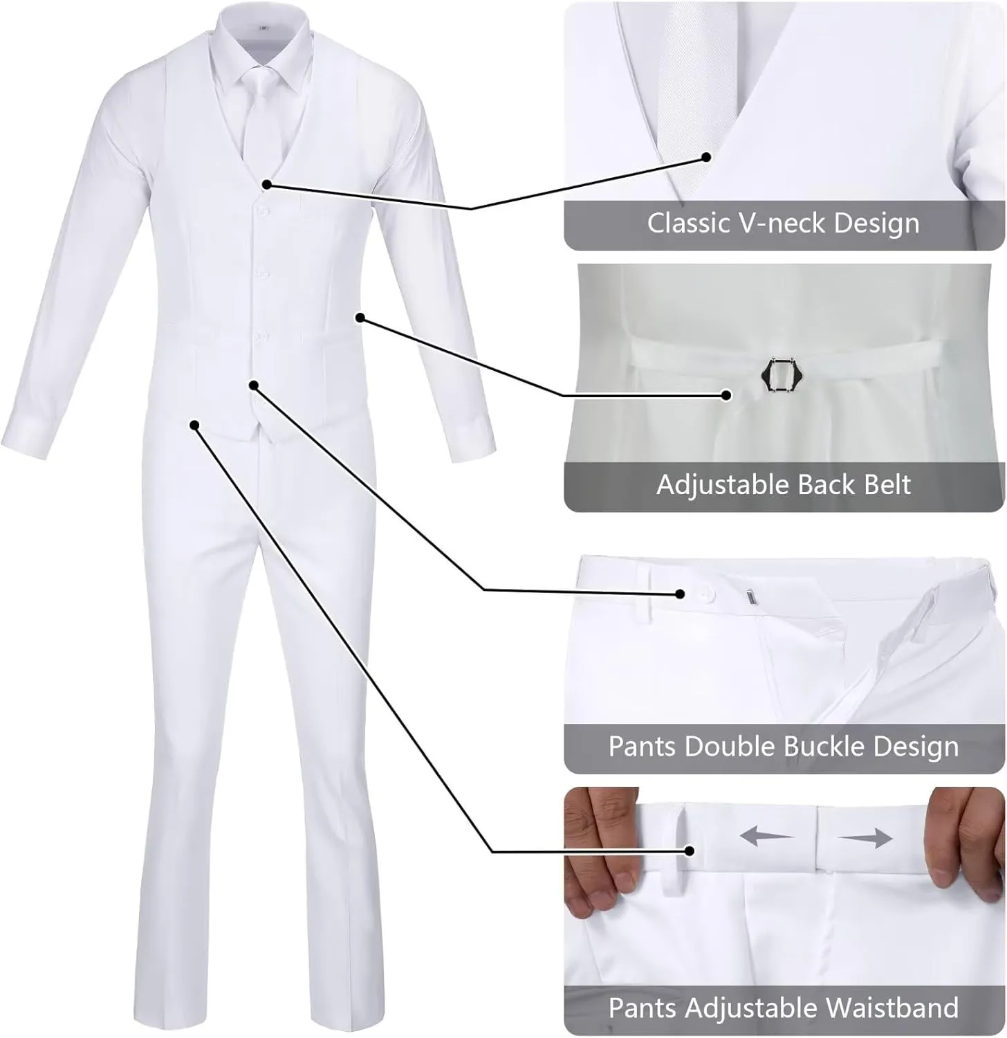 Men's Slim Fit 3-Piece Suit Set, Formal Wedding Tuxedo in Black, Navy Blue