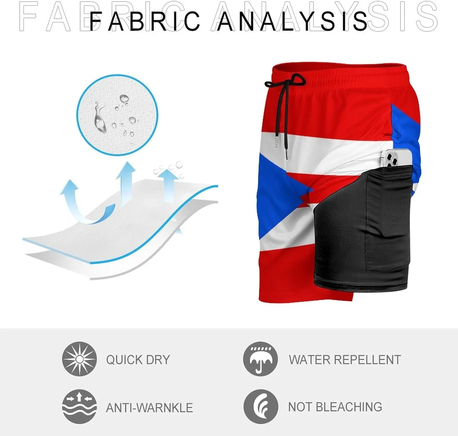 Men's Summer Flag Swim Trunks Quick Dry Surf Boardshorts Bathing Suit Shorts with Pockets