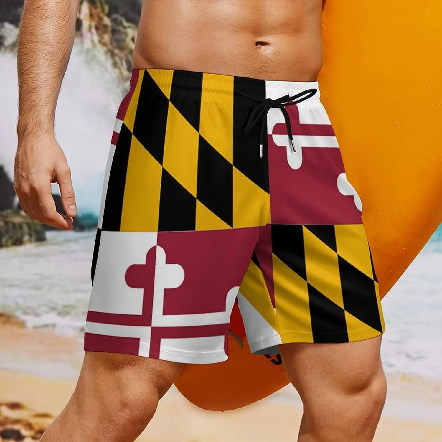 Men's Summer Flag Swim Trunks Quick Dry Surf Boardshorts Bathing Suit Shorts with Pockets