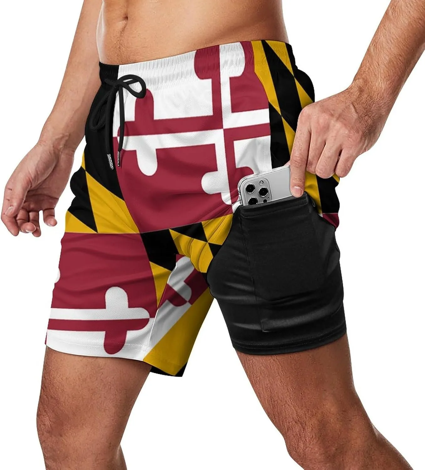 Men's Summer Flag Swim Trunks Quick Dry Surf Boardshorts Bathing Suit Shorts with Pockets