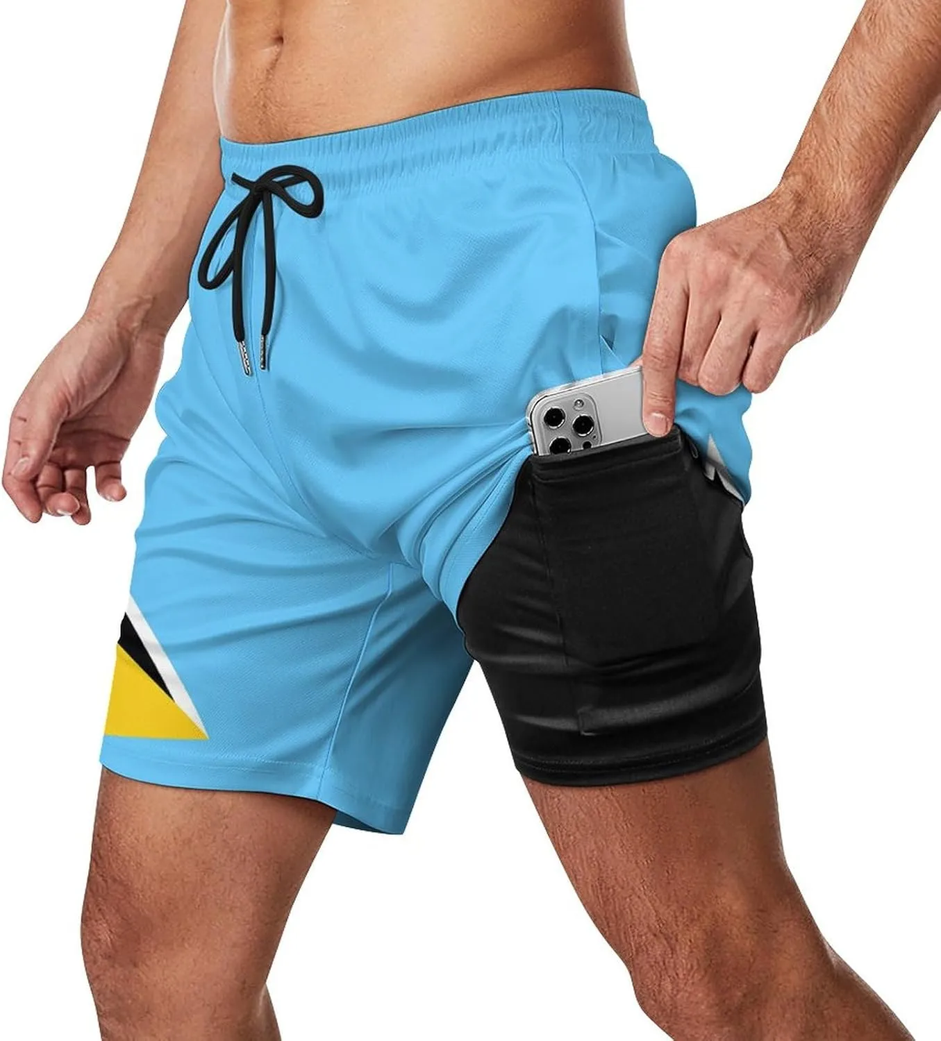 Men's Summer Flag Swim Trunks Quick Dry Surf Boardshorts Bathing Suit Shorts with Pockets