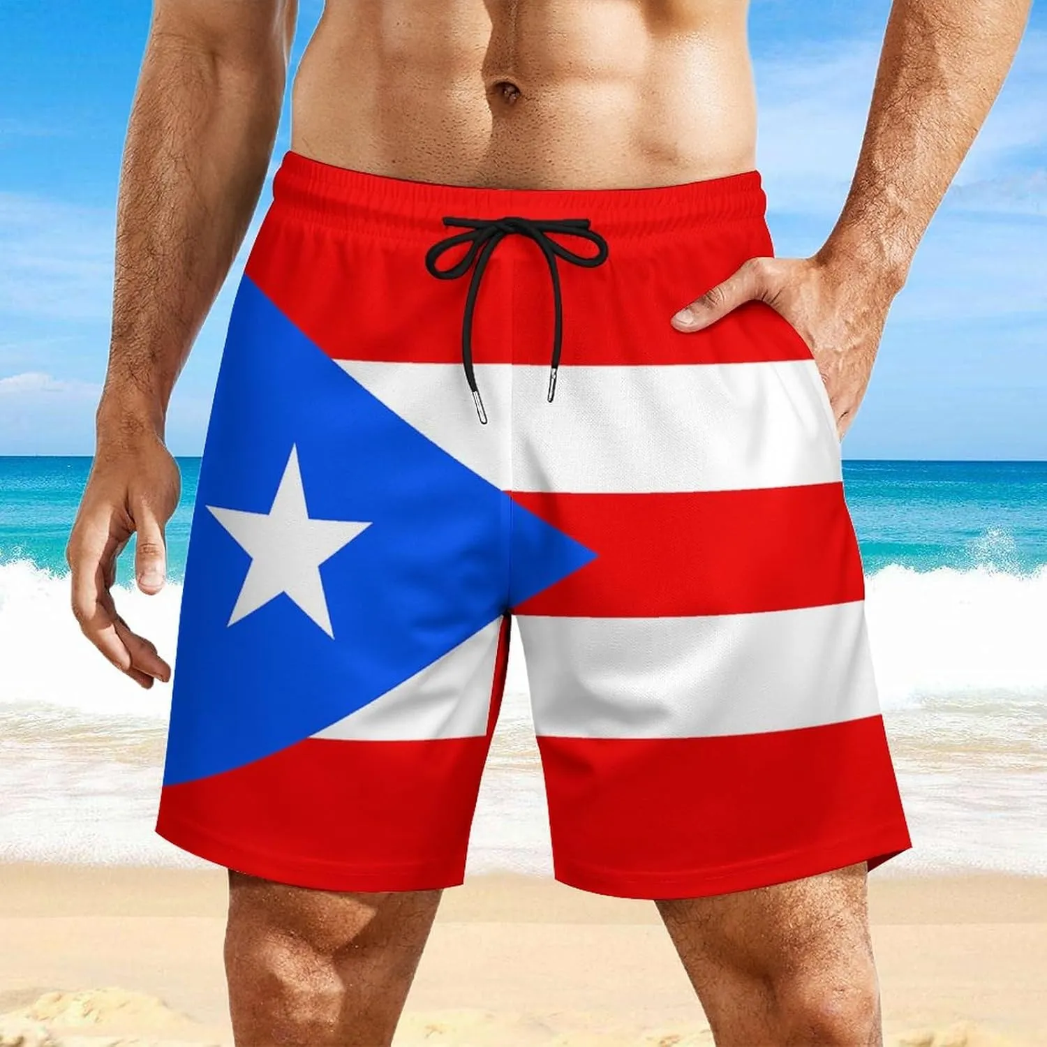 Men's Summer Flag Swim Trunks Quick Dry Surf Boardshorts Bathing Suit Shorts with Pockets