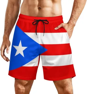Men's Summer Flag Swim Trunks Quick Dry Surf Boardshorts Bathing Suit Shorts with Pockets