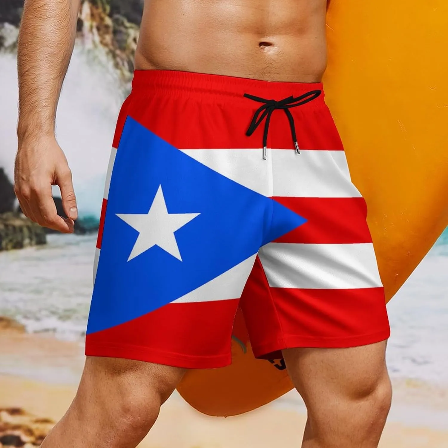 Men's Summer Flag Swim Trunks Quick Dry Surf Boardshorts Bathing Suit Shorts with Pockets