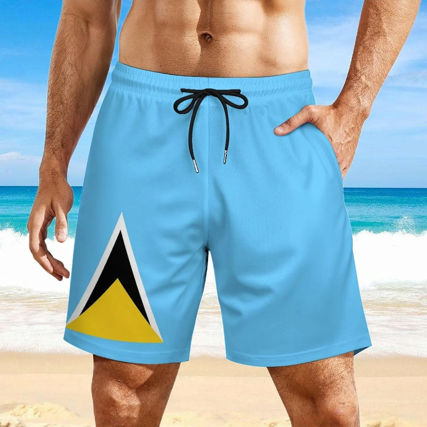 Men's Summer Flag Swim Trunks Quick Dry Surf Boardshorts Bathing Suit Shorts with Pockets
