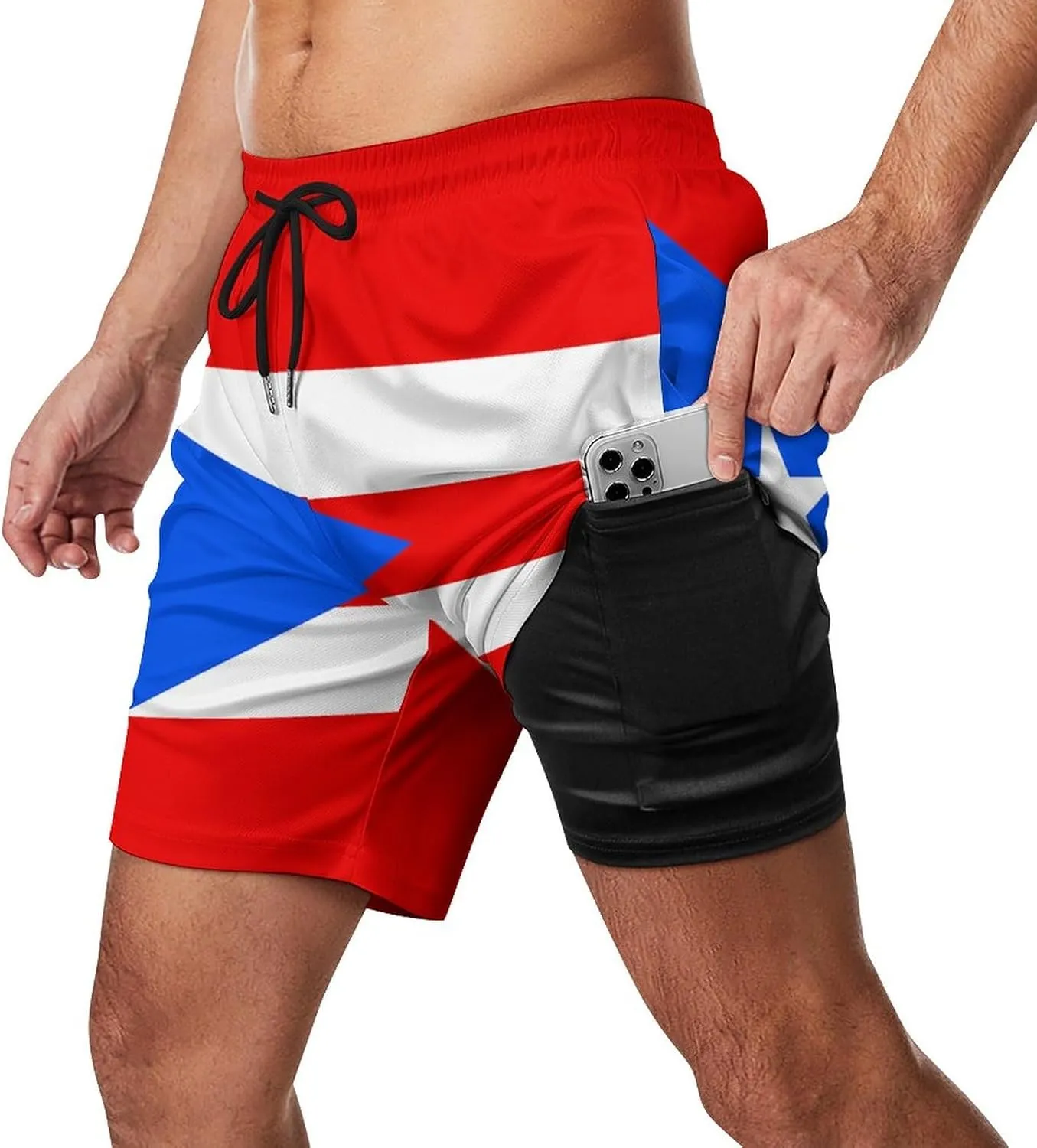 Men's Summer Flag Swim Trunks Quick Dry Surf Boardshorts Bathing Suit Shorts with Pockets