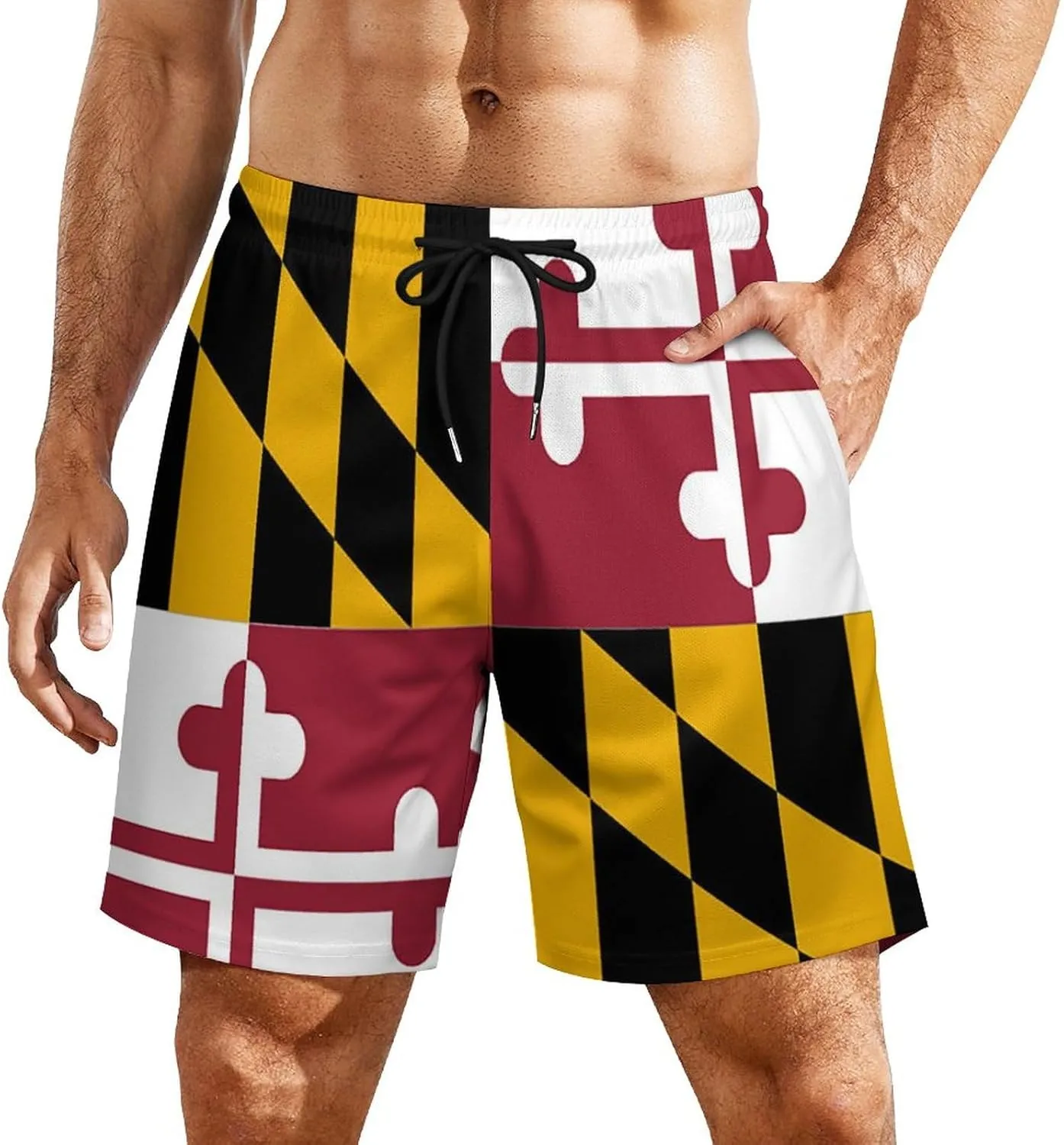 Men's Summer Flag Swim Trunks Quick Dry Surf Boardshorts Bathing Suit Shorts with Pockets