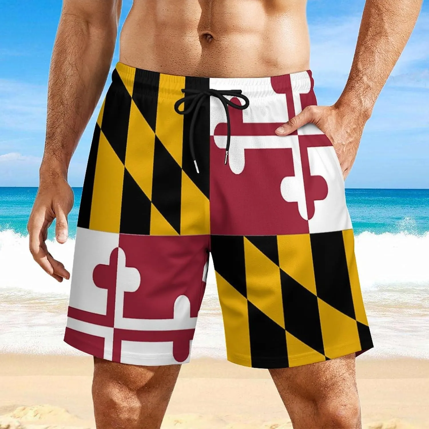 Men's Summer Flag Swim Trunks Quick Dry Surf Boardshorts Bathing Suit Shorts with Pockets