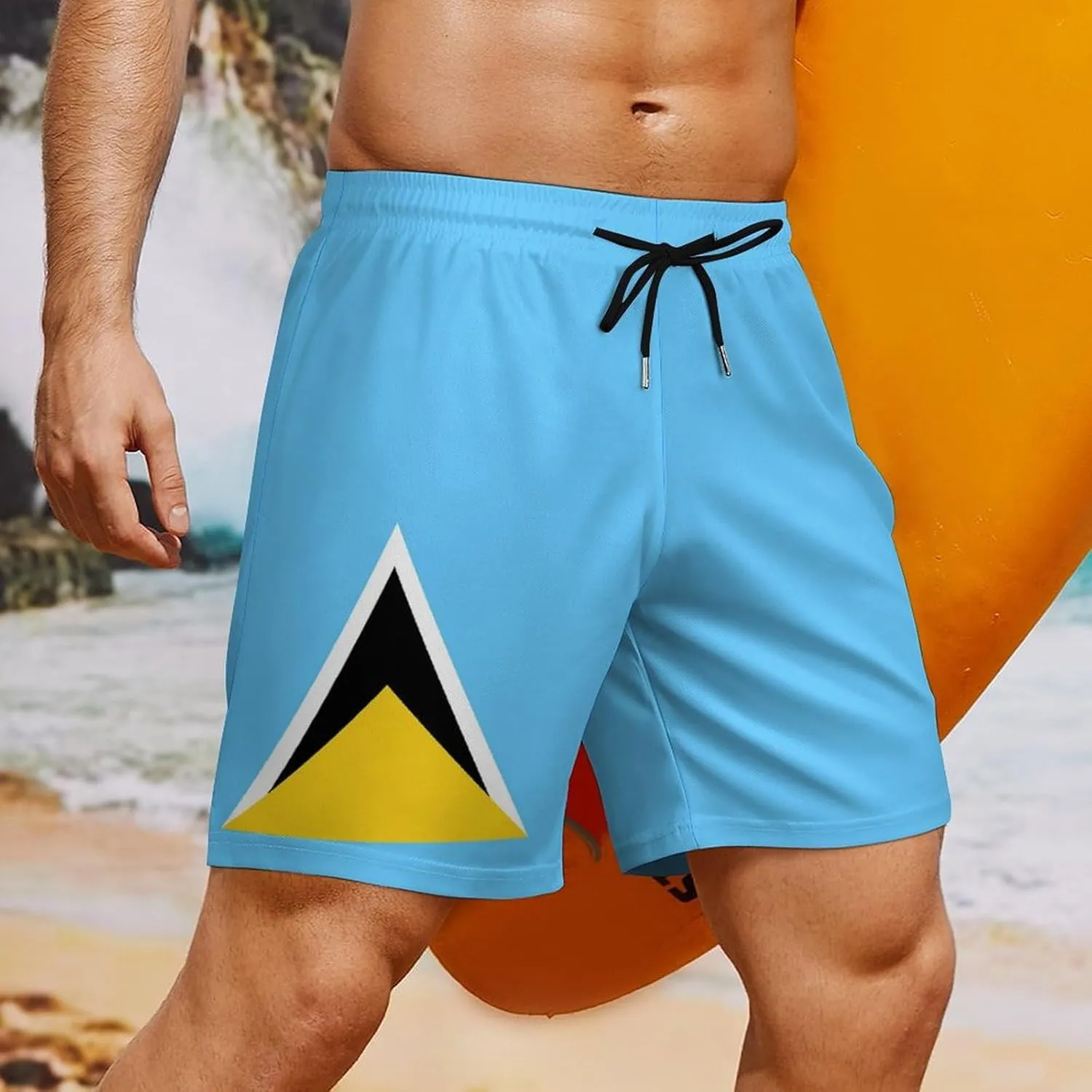 Men's Summer Flag Swim Trunks Quick Dry Surf Boardshorts Bathing Suit Shorts with Pockets