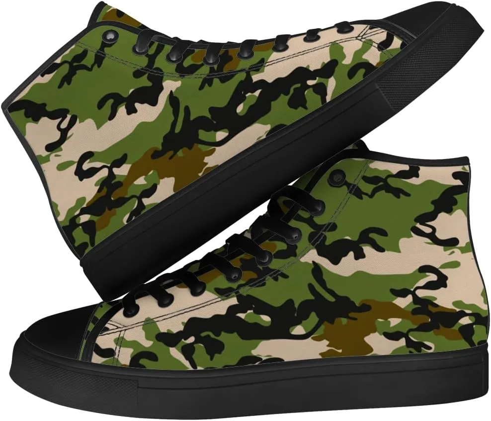 Men's Women's Green Camouflage High Top Canvas Shoes Camo High Top Sneakers Lace Up Casual Shoes Gifts for Men Women