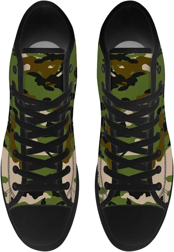 Men's Women's Green Camouflage High Top Canvas Shoes Camo High Top Sneakers Lace Up Casual Shoes Gifts for Men Women
