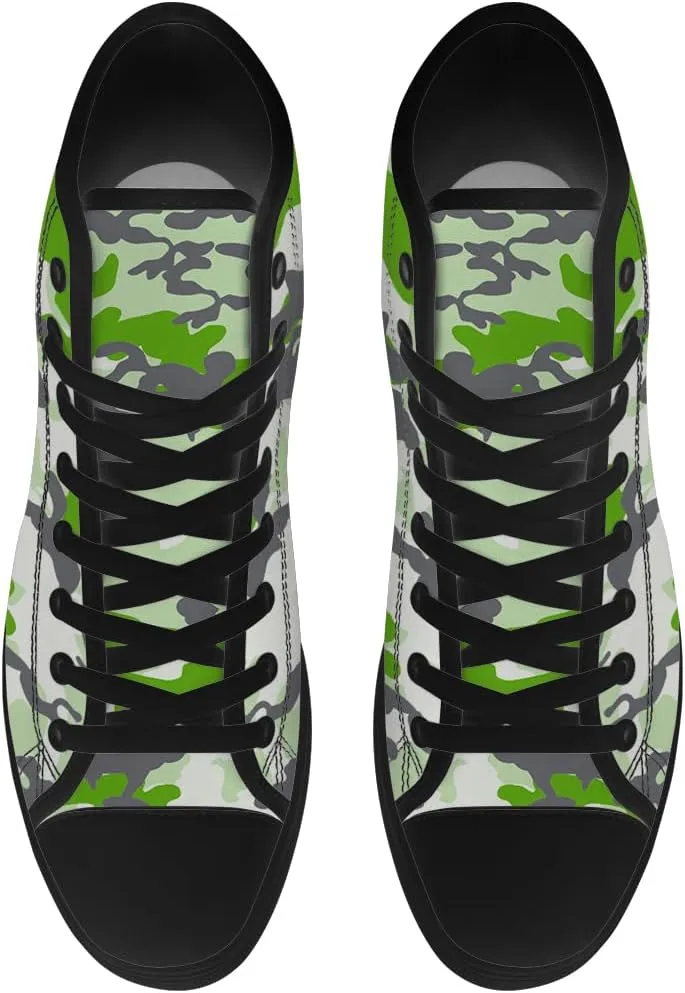 Men's Women's Green Camouflage High Top Canvas Shoes Camo High Top Sneakers Lace Up Casual Shoes Gifts for Men Women