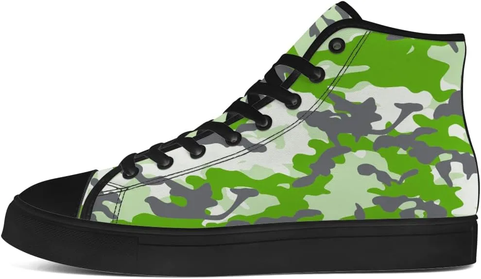 Men's Women's Green Camouflage High Top Canvas Shoes Camo High Top Sneakers Lace Up Casual Shoes Gifts for Men Women