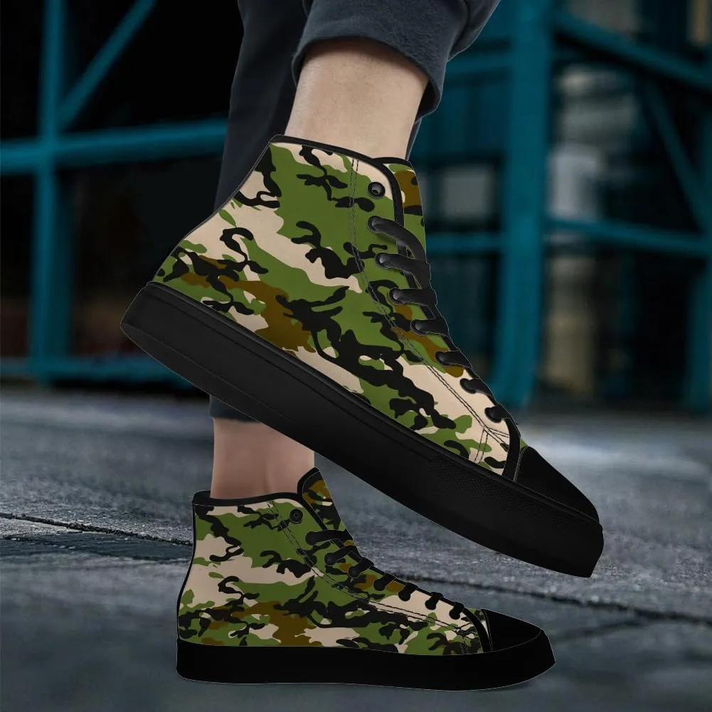 Men's Women's Green Camouflage High Top Canvas Shoes Camo High Top Sneakers Lace Up Casual Shoes Gifts for Men Women