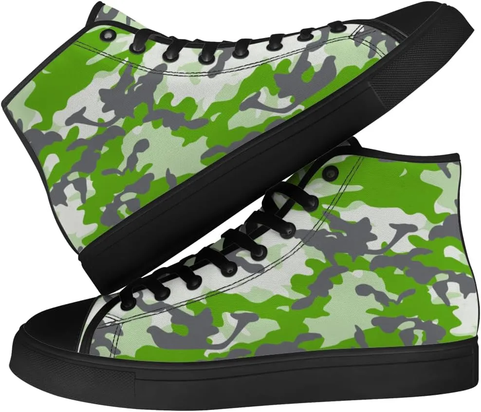 Men's Women's Green Camouflage High Top Canvas Shoes Camo High Top Sneakers Lace Up Casual Shoes Gifts for Men Women