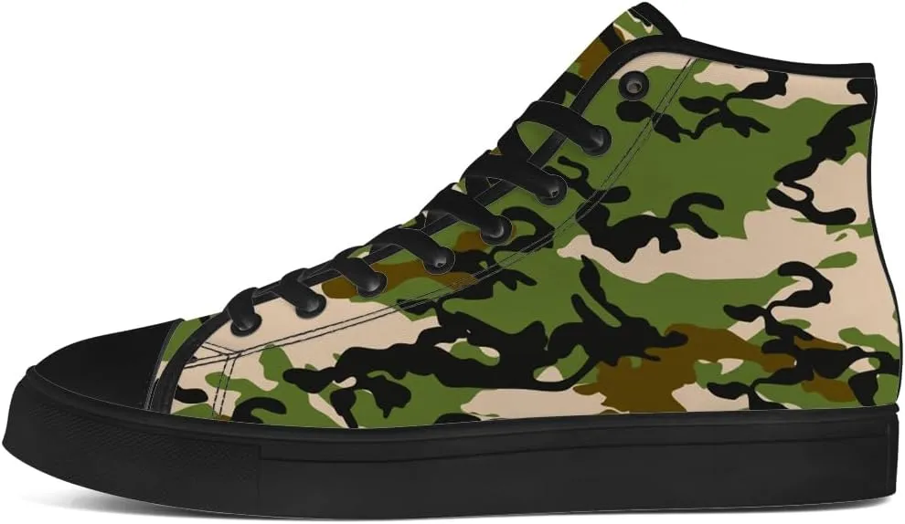 Men's Women's Green Camouflage High Top Canvas Shoes Camo High Top Sneakers Lace Up Casual Shoes Gifts for Men Women