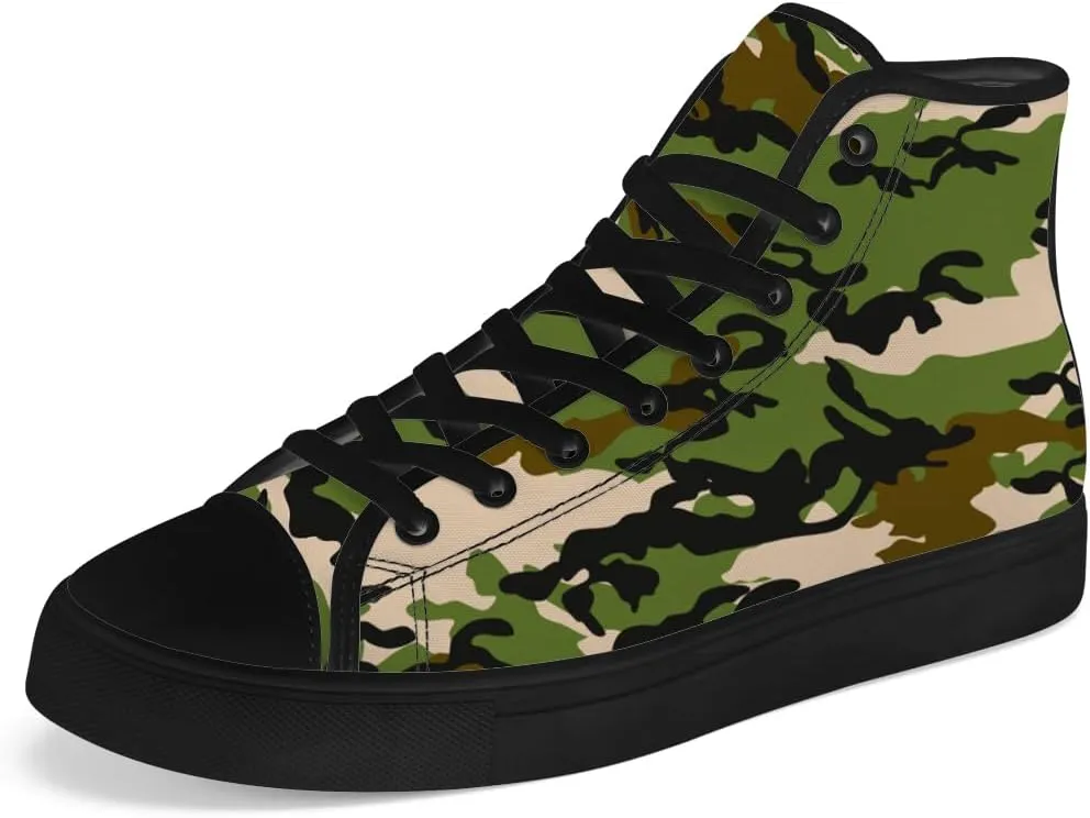 Men's Women's Green Camouflage High Top Canvas Shoes Camo High Top Sneakers Lace Up Casual Shoes Gifts for Men Women
