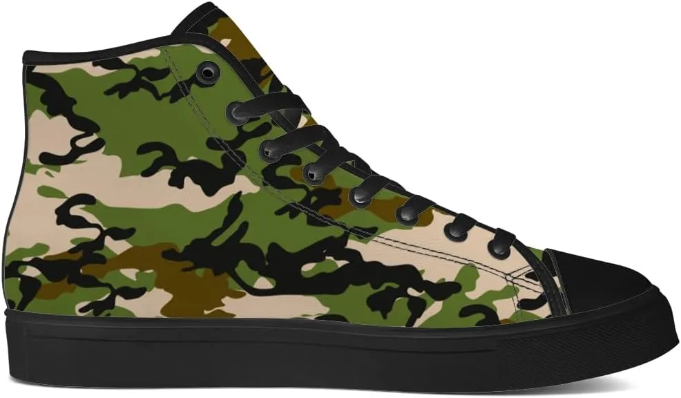 Men's Women's Green Camouflage High Top Canvas Shoes Camo High Top Sneakers Lace Up Casual Shoes Gifts for Men Women