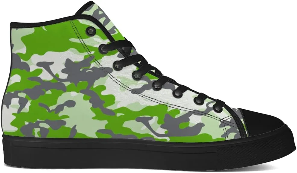 Men's Women's Green Camouflage High Top Canvas Shoes Camo High Top Sneakers Lace Up Casual Shoes Gifts for Men Women