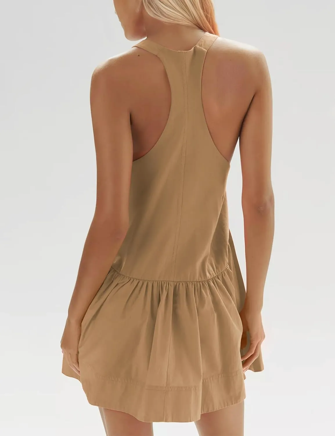 MISSACTIVER Women Summer Sleeveless Mini Dress Casual Racerback V Neck Short Sundress Flowy Tank Babydoll Dresses
