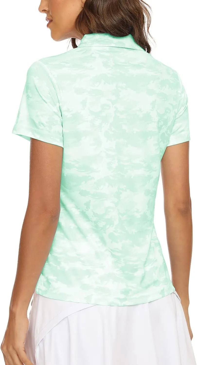 MoFiz Womens Short Sleeve Golf Polo Shirts Quick Dry Camo Lightweight UPF 50  Tennis Sports Athletic Tops Casual