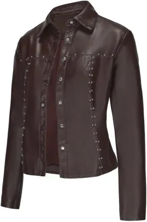 Moto Biker Jackets for Women Rivet Faux Leather Jacket Women Spring Autumn Coat