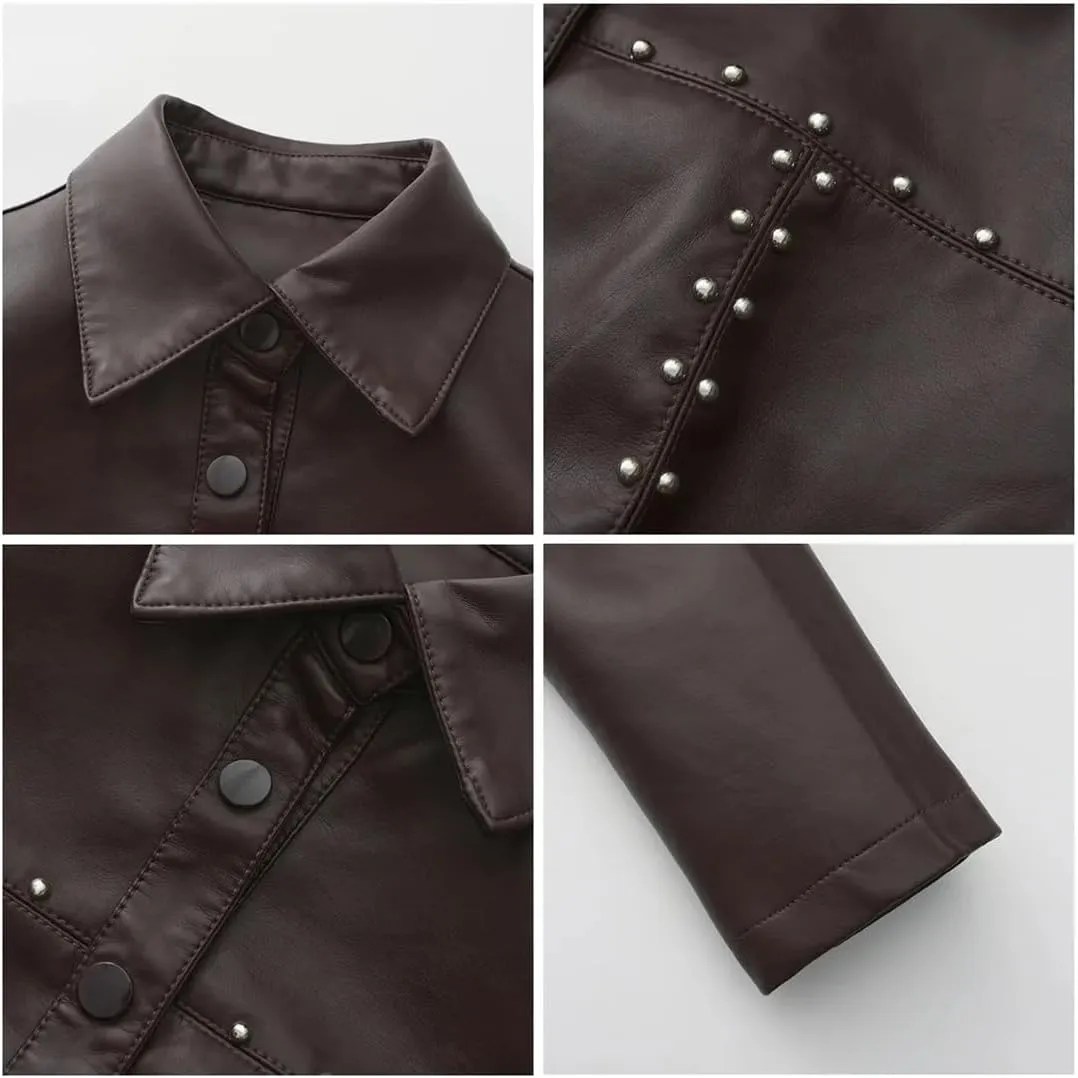 Moto Biker Jackets for Women Rivet Faux Leather Jacket Women Spring Autumn Coat