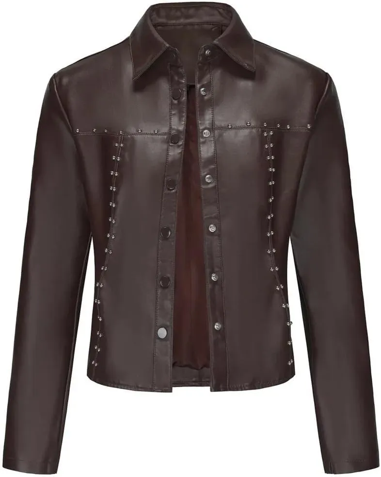 Moto Biker Jackets for Women Rivet Faux Leather Jacket Women Spring Autumn Coat