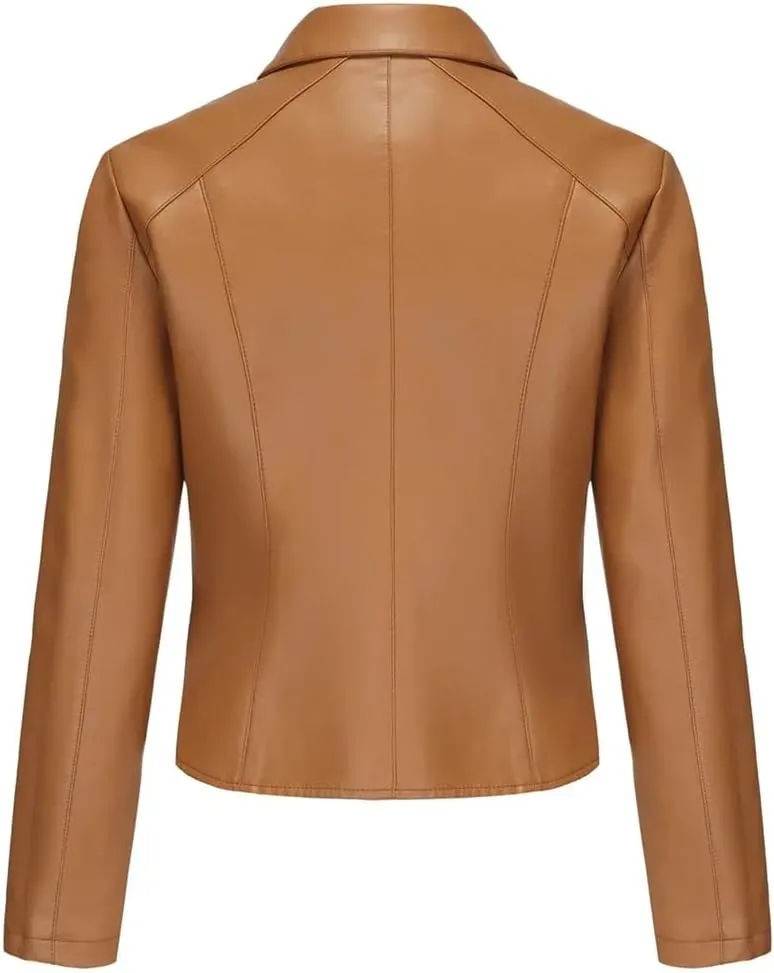 Moto Biker Jackets for Women Rivet Faux Leather Jacket Women Spring Autumn Coat