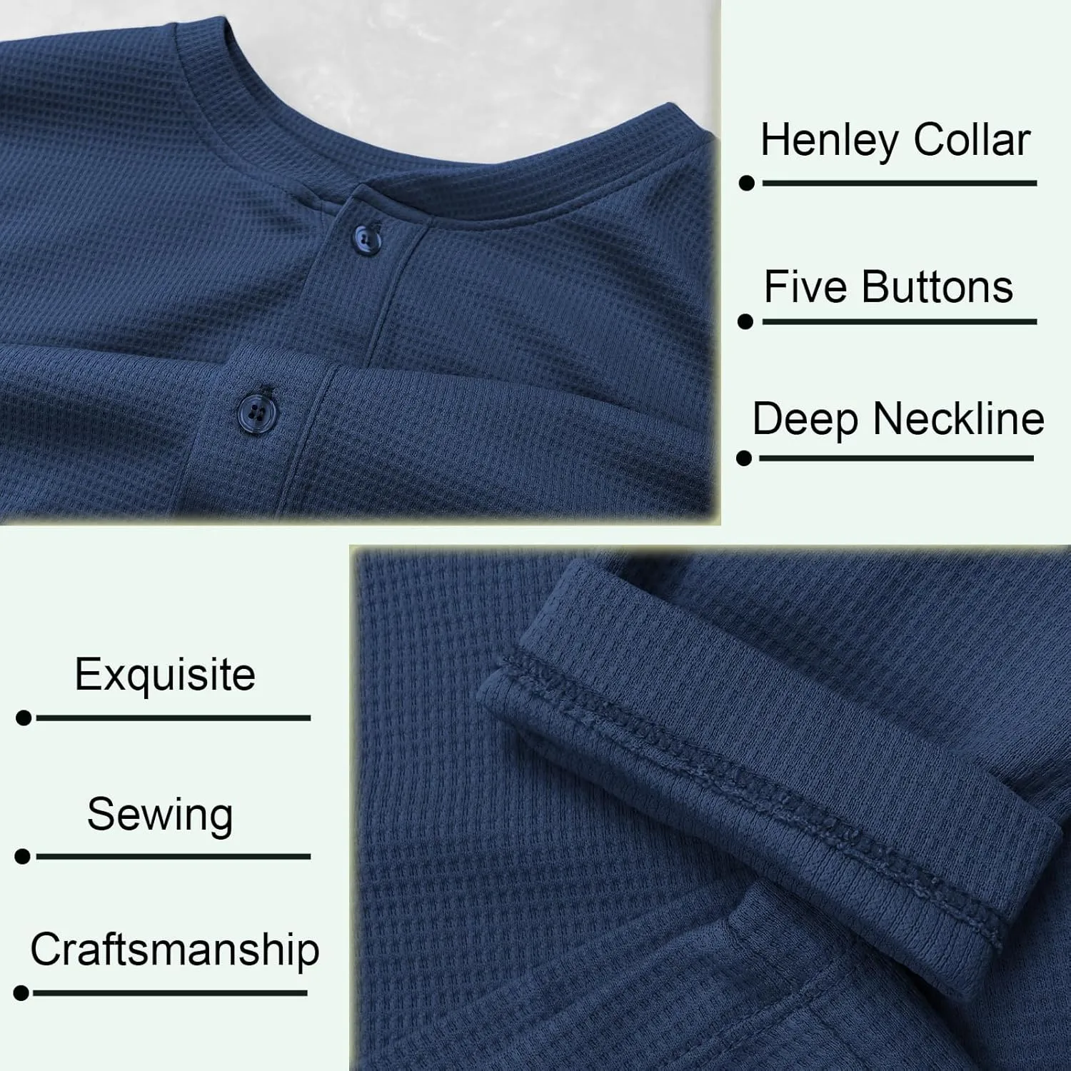 Muscle Cmdr Men's Waffle Henley Shirts Long Sleeve T-Shirt Stylish Casual 5 Button Placket Slim Fit Tee Thermal Underwear