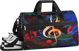 Music Symbols Sports Gym Bag with Wet Pocket & Shoes Compartment Waterproof Workout Duffel Bag for Women and Men Weekender Overnight Duffle Bag Travel Carry-on Tote