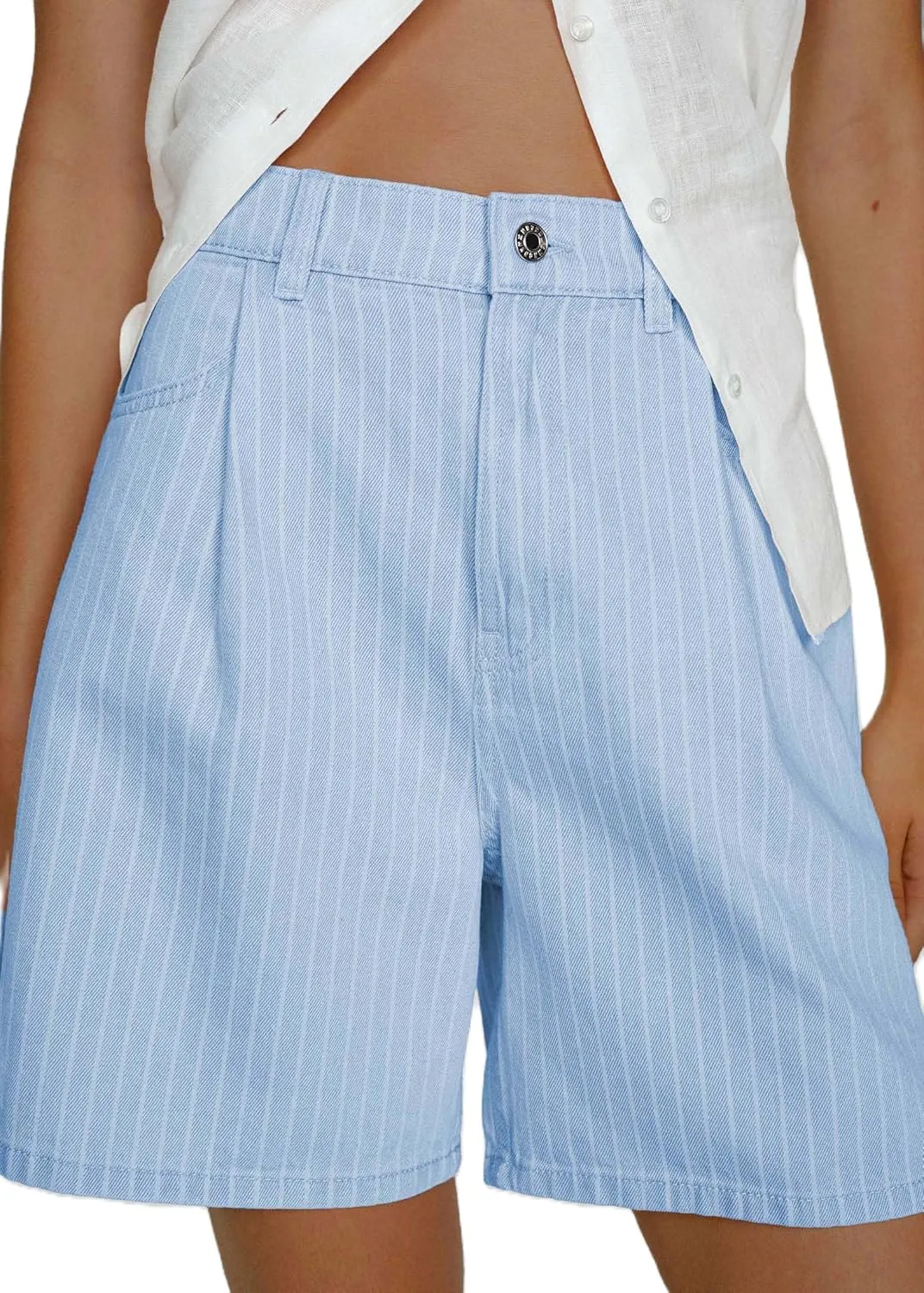 Mxiqqpltky Y2k Baggy Denim Shorts for Women Aesthetic Striped Print Short Jeans High Waist Wide Leg Jean Shorts Streetwear