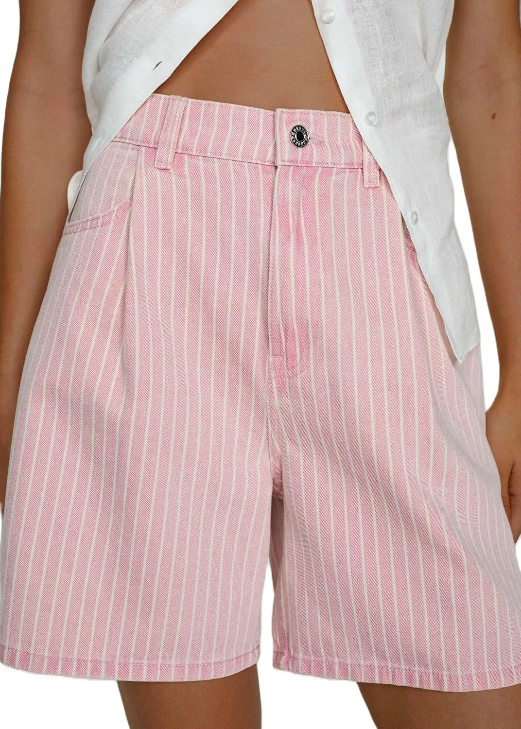 Mxiqqpltky Y2k Baggy Denim Shorts for Women Aesthetic Striped Print Short Jeans High Waist Wide Leg Jean Shorts Streetwear