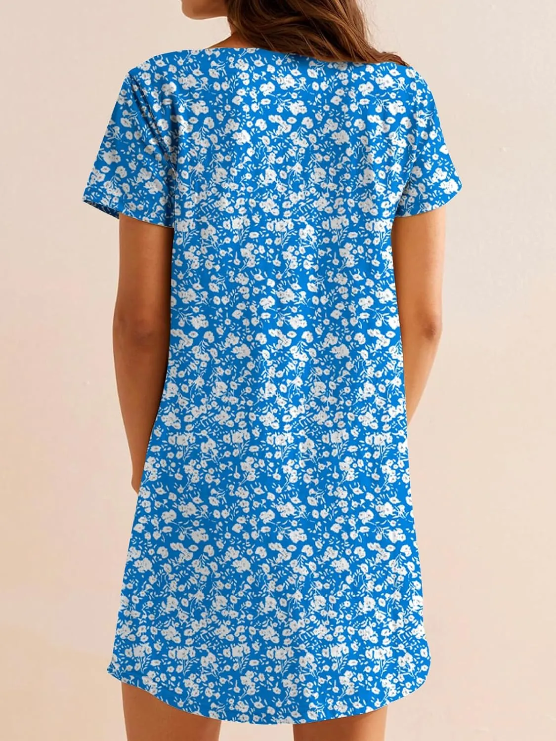 Naggoo Women Summer Sundresses Short Sleeve Square Neck Shift Tshirt Mini Dress with Pockets