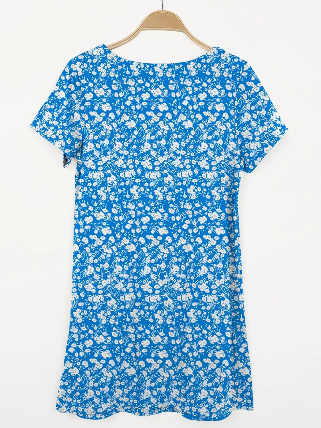 Naggoo Women Summer Sundresses Short Sleeve Square Neck Shift Tshirt Mini Dress with Pockets