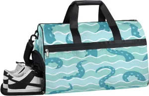 Octopus Pattern Sports Gym Bag with Wet Pocket & Shoes Compartment Waterproof Workout Duffel Bag for Women and Men Weekender Overnight Duffle Bag Travel Carry-on Tote