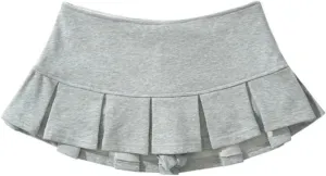 OCUH Y2K Mini Skirt with Shorts Underneath Pleated Skirt Low Rise Solid Color A-line Skirt Spicy Fashion Hotsweet