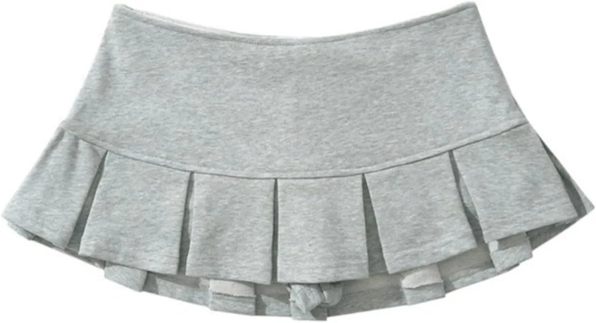 OCUH Y2K Mini Skirt with Shorts Underneath Pleated Skirt Low Rise Solid Color A-line Skirt Spicy Fashion Hotsweet
