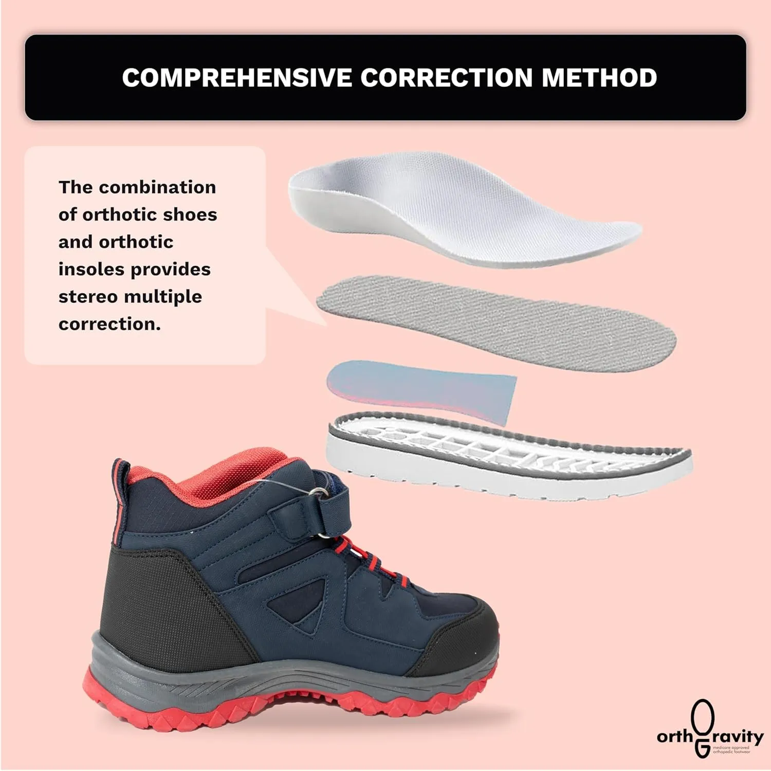Orthopedic StrideCare 360 Kids High Top Sneakers, Wide Opening, Removable Inserts