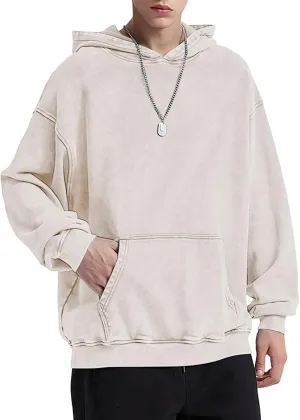Oversized Acid Wash Vintage Hoodie Men Cotton Heavyweight Baggy Trendy Streetwear Hooded Sweatshirt Basic Pullover