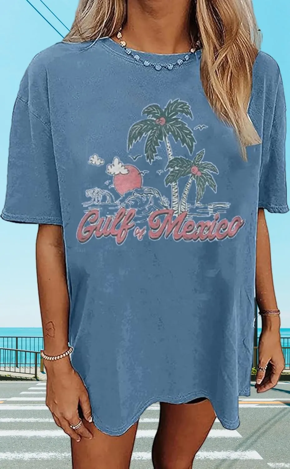 Oversized Graphic Tees for Women Summer Beach Vacation Shirts Coconut Tree Casual Loose T-Shirt Tops