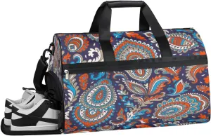 Paisley Design Sports Gym Bag with Wet Pocket & Shoes Compartment Waterproof Workout Duffel Bag for Women and Men Weekender Overnight Duffle Bag Travel Carry-on Tote