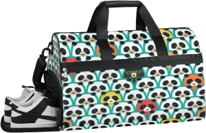 Panda Cartoon Sports Gym Bag with Wet Pocket & Shoes Compartment Waterproof Workout Duffel Bag for Women and Men Weekender Overnight Duffle Bag Travel Carry-on Tote