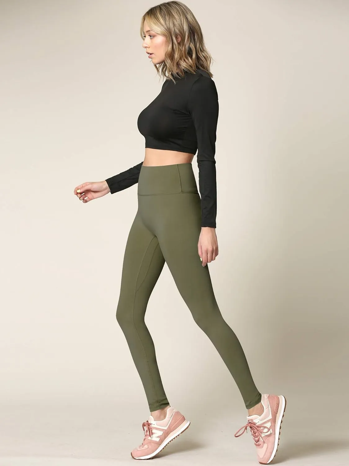 Peached Seamless Front & Side High Waisted Leggings with Inner Pocket Full-Length Yoga Pants