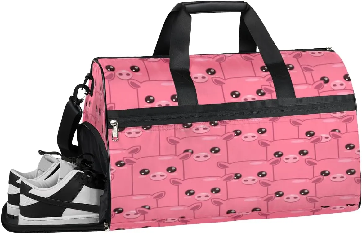 Pig Lover Sports Gym Bag with Wet Pocket & Shoes Compartment Waterproof Workout Duffel Bag for Women and Men Weekender Overnight Duffle Bag Travel Carry-on Tote