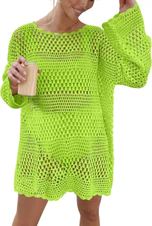 Prinbara Crochet Cover Up for Women Swimsuit Summer Bathing Suit 2025 Swim Hollow Out Bikini Swimwear Mesh Knit Beach Dress