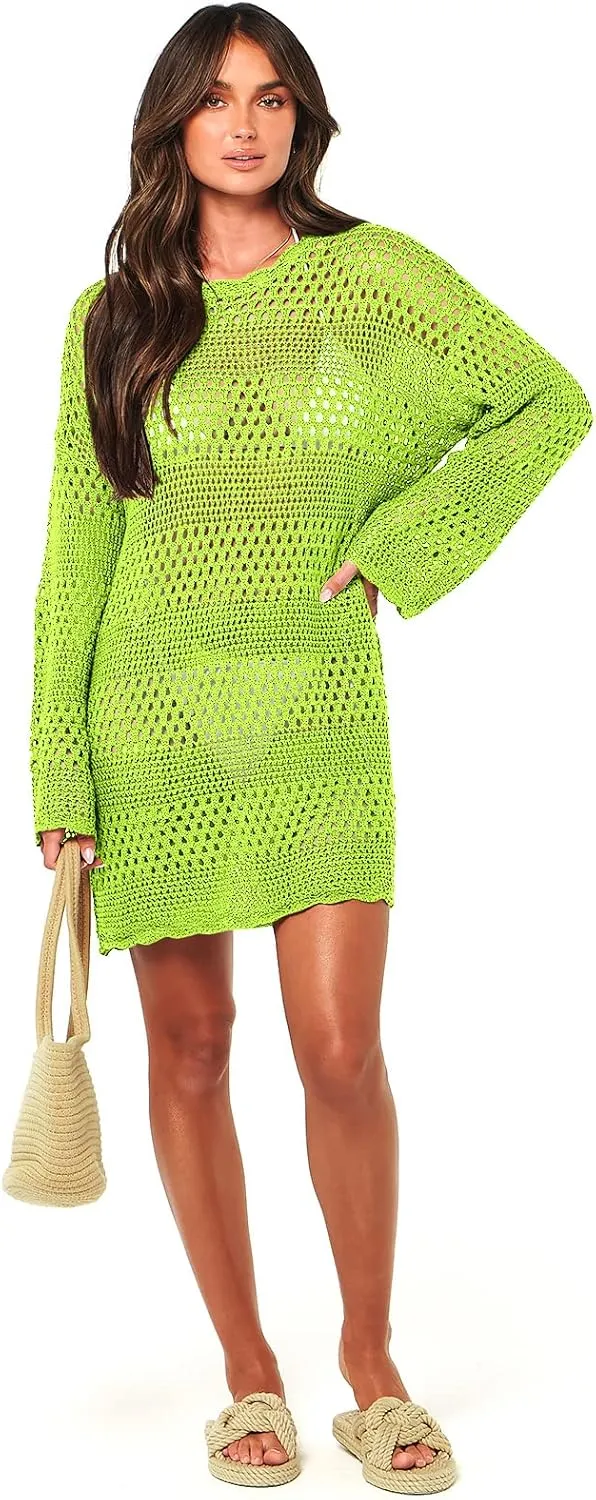Prinbara Crochet Cover Up for Women Swimsuit Summer Bathing Suit 2025 Swim Hollow Out Bikini Swimwear Mesh Knit Beach Dress