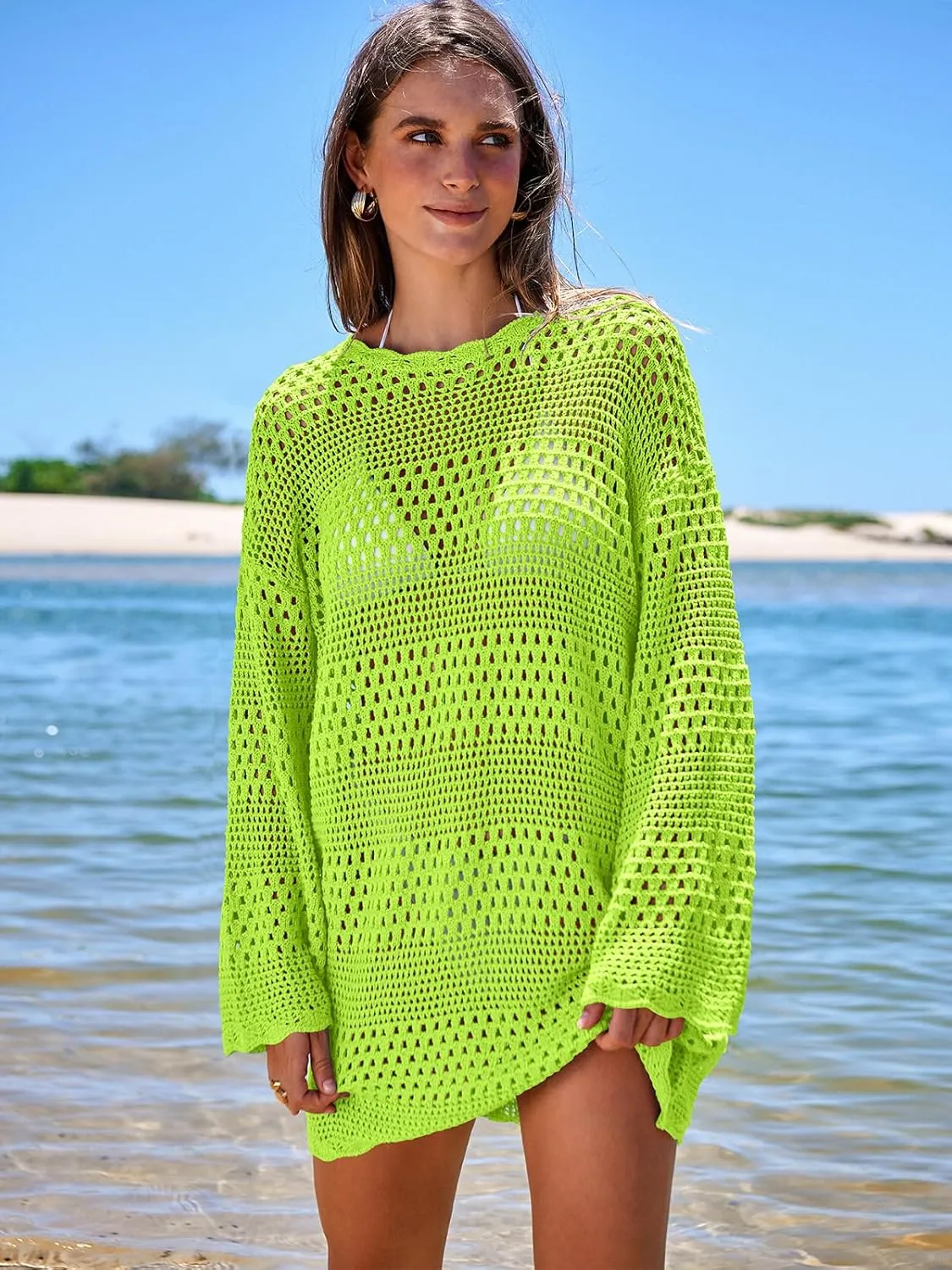 Prinbara Crochet Cover Up for Women Swimsuit Summer Bathing Suit 2025 Swim Hollow Out Bikini Swimwear Mesh Knit Beach Dress