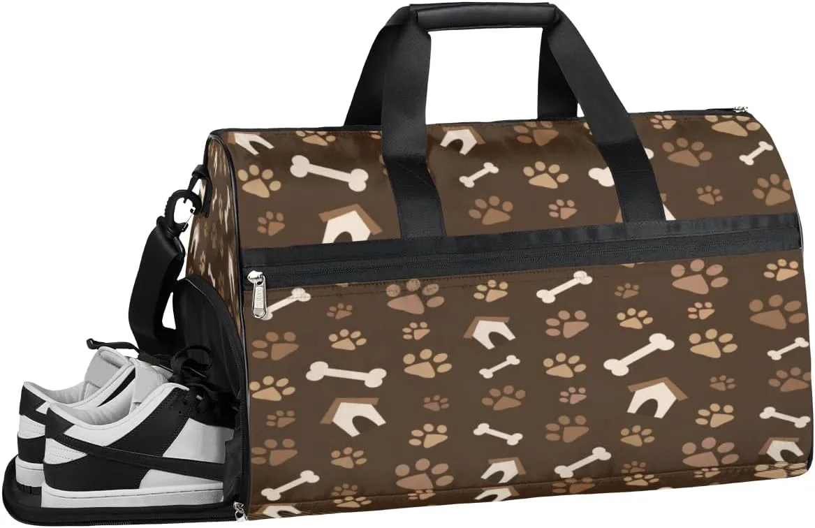 Puppy Dog Paw Print Sports Gym Bag with Wet Pocket & Shoes Compartment Waterproof Workout Duffel Bag for Women and Men Weekender Overnight Duffle Bag Travel Carry-on Tote
